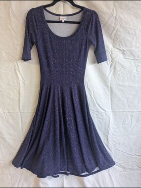 LuLaRoe Navy Midi Dress with Tiny Coral Star Print